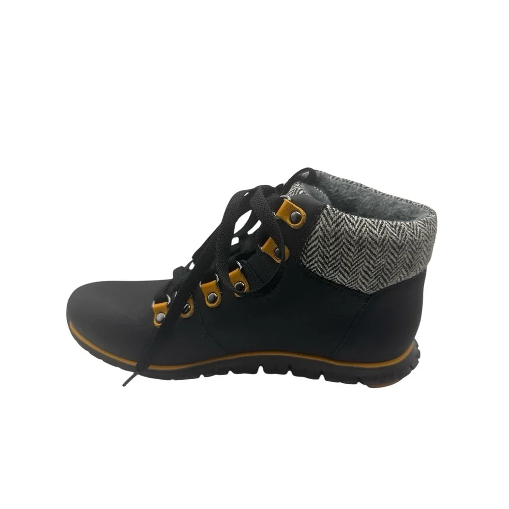 Cole Haan Zero Gravity Waterproof Boots Woman's 6 B Black Leather Yellow Accents